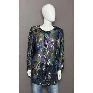 1970’s Metallic Rainbow Floral Sheer Black Top from Teddi Long Tunic size XL